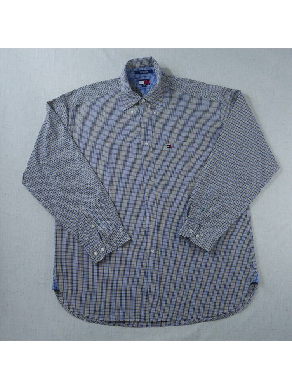 Vintage Tommy Hilfiger Men’s XL Blue Yellow Plaid Long Sleeve Button Down Shirt
